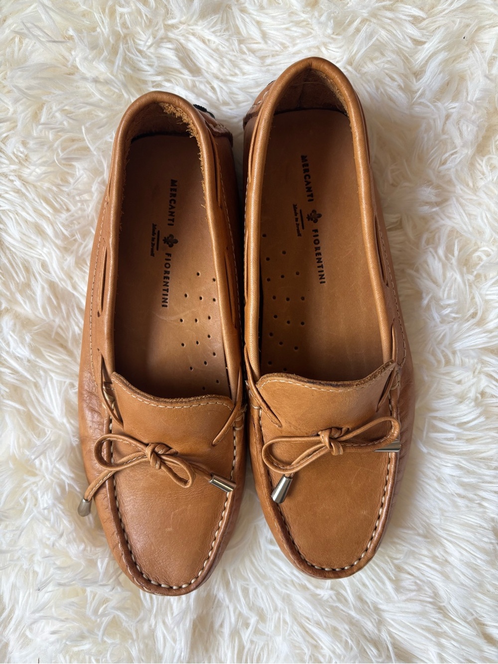 Mercanti Fiorentini Tan Leather Driving Loafers Bow Tie Womens 6